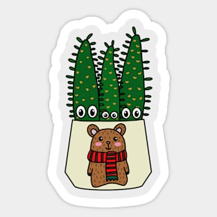 Cute Cactus Design #284: Eves Pin Cacti In Christmas Bear Pot Sticker